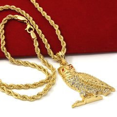 OWL PENDANT RED EYE WITH GOLD ROPE CHAIN