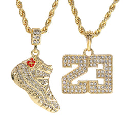 23 & Red 23 Shoe Pendant Men's Gold Plated 24 Rope Chain Hip-Hop Necklace