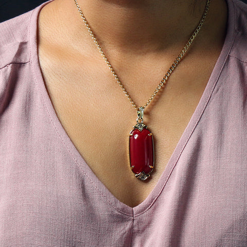 Red Cylinder Women's Jade Chain Pendant Necklace