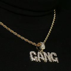 14k Gold Plated Hip-Hop Cz Drip Gang Pendant 20" Choker Rope Chain Necklace