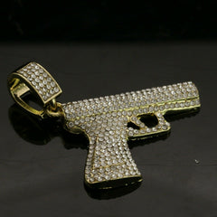14k Gold Plated Hip-Hop Cz Pistole Pendant 20" Choker Rope Chain Necklace