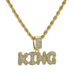 14k Gold Plated Hip-Hop CZ KING Pendant 20" Choker Rope Chain Necklace