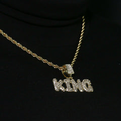 14k Gold Plated Hip-Hop CZ KING Pendant 20" Choker Rope Chain Necklace