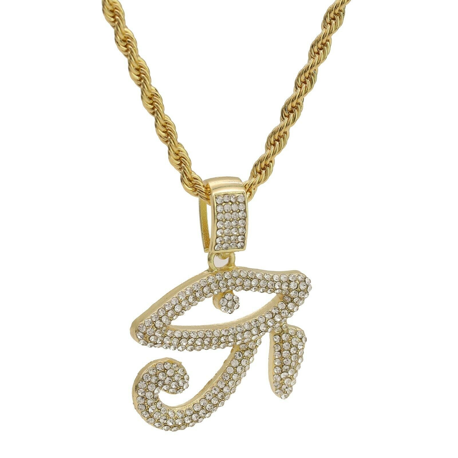 14k Gold Plated Hip-Hop CZ Eye of Horus Pendant 20" Choker Rope Chain Necklace