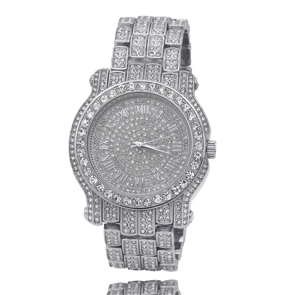 Silver Fully Ice Out Techno Pave Roman Numbers Watch