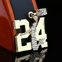 Gold / Clear #24 Jump CZ Man Basketball Pendant with Rope Chain