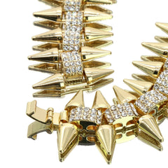 High Fashion Gold Plated AAA Spiky Chain Tennis Chains & Cz Dinosaur Roar T-Rex Pendant
