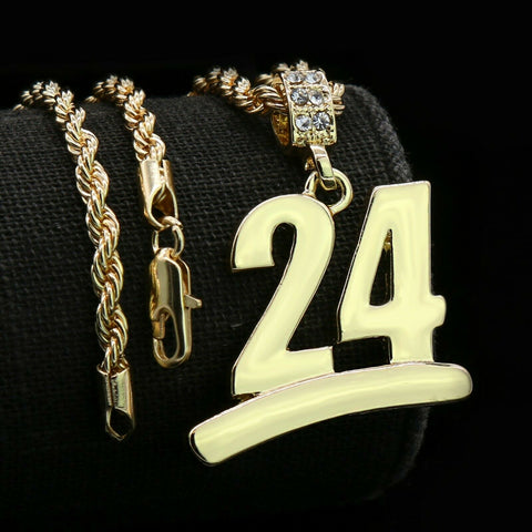 Gold #24 Jump Man Basketball Pendant with Rope Chain