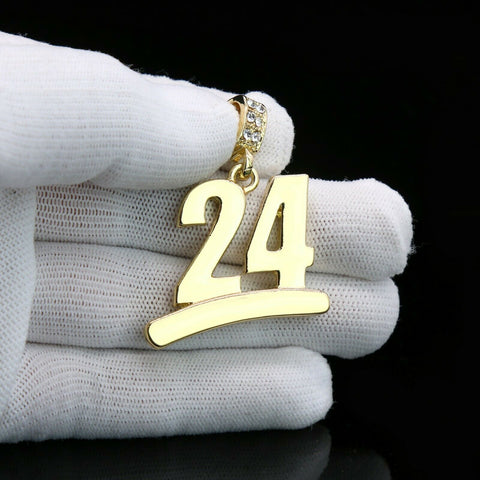Gold #24 Jump Man Basketball Pendant with Rope Chain