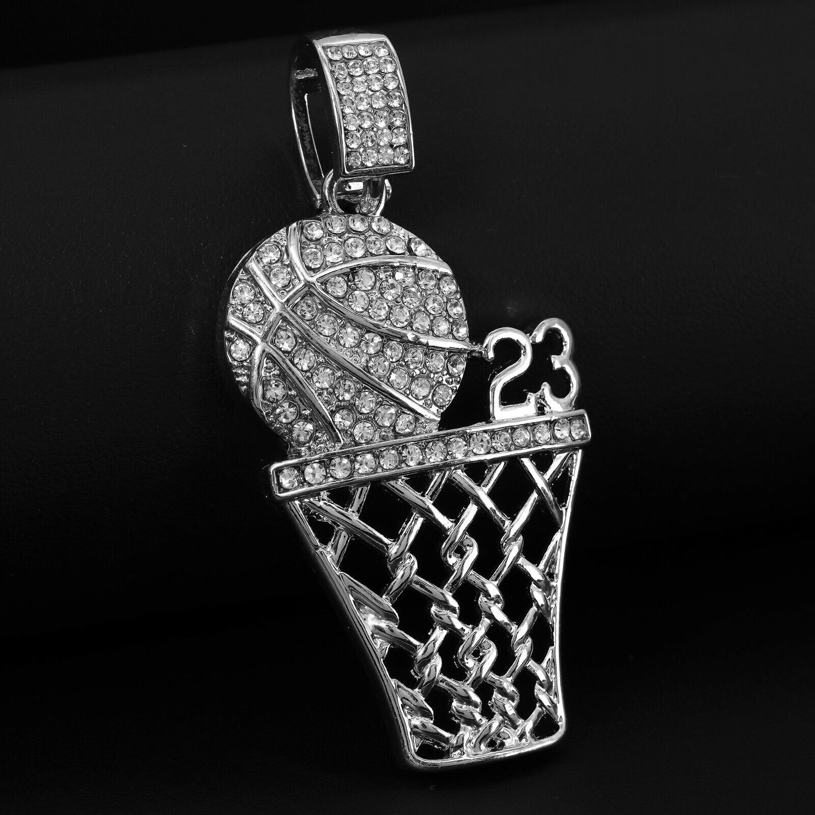 Cubic-Zirconia Basketball 23 Pendant Silver Plated Two Tennis 18", 20" Chain