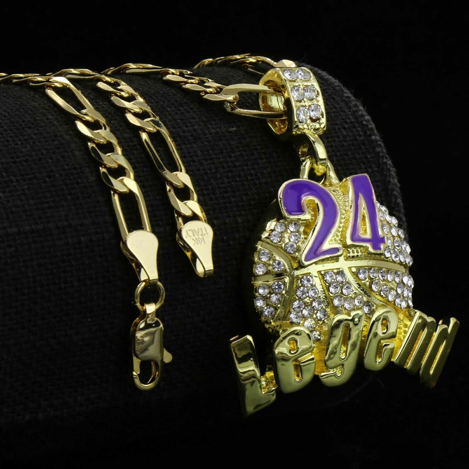Gold / Purple #24 Legend Basketball Pendant with Rope Chain