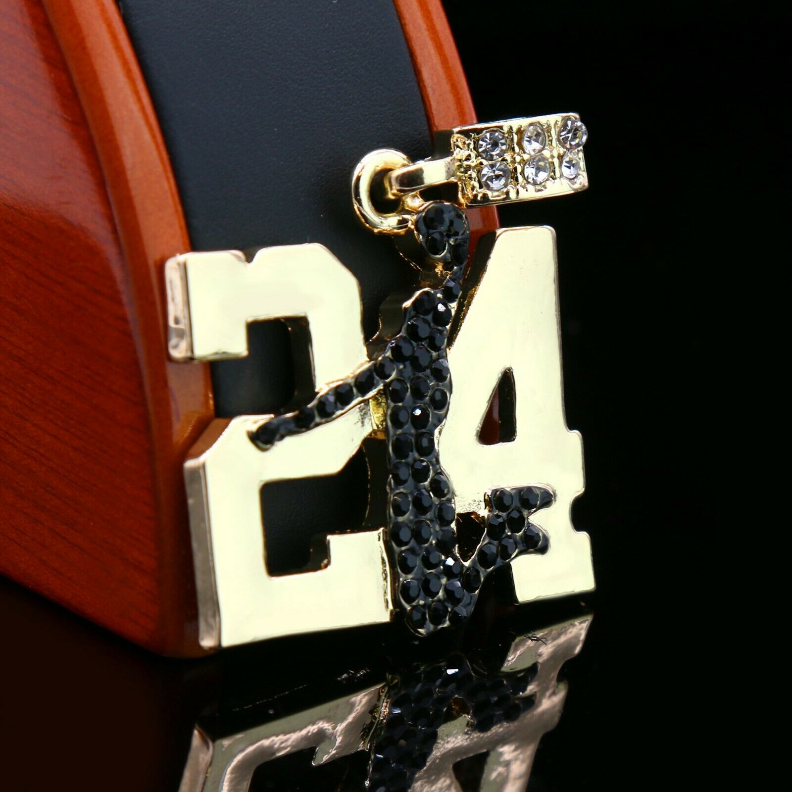 Gold / Blk #24 Jump CZ Man Basketball Pendant with Rope Chain
