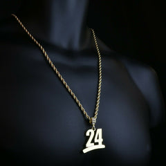 Gold #24 Jump Man Basketball Pendant with Rope Chain