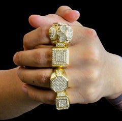 Octagon Type Iced Out 4pcs Ring Set Bundle