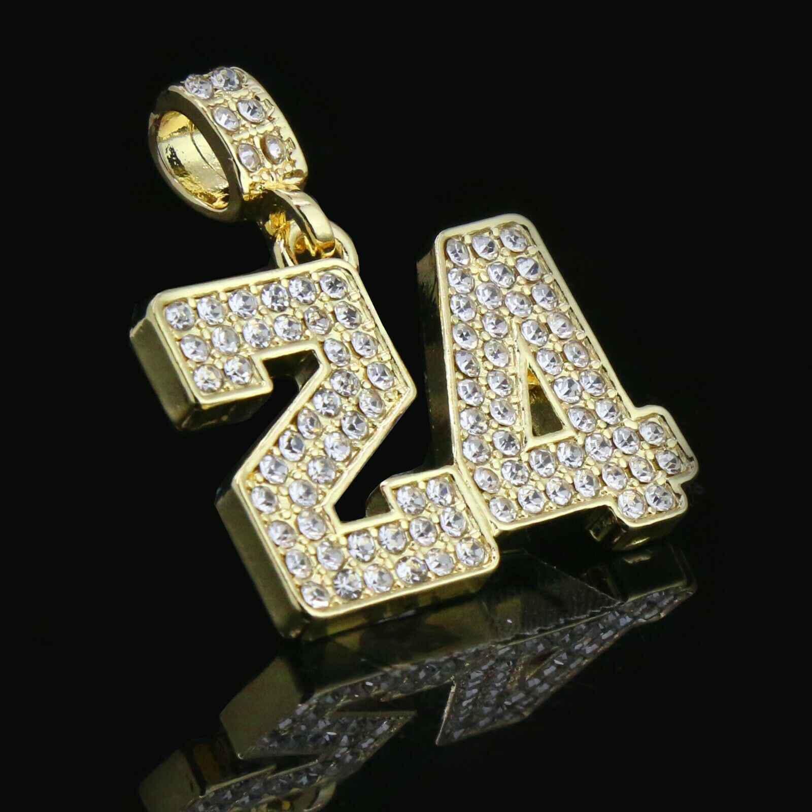 Gold Fully CZ #24 Jump Man Basketball Pendant with Figaro Chain