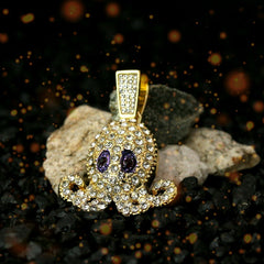 Fully Iced SQUID Purple Eyes 14k Gold PT Pendant 6mm 24" inches Cuban Chain