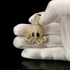 Fully Iced SQUID Purple Eyes 14k Gold PT Pendant 6mm 24" inches Cuban Chain