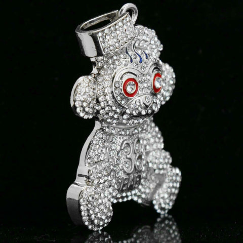 Baby 38 Iced out Pendant Silver Plated Franco Chain 4mm 24"
