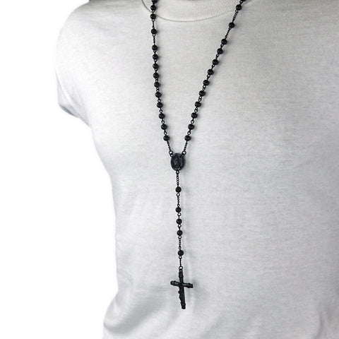BLACK ROUND GUADALUPE ROSARY