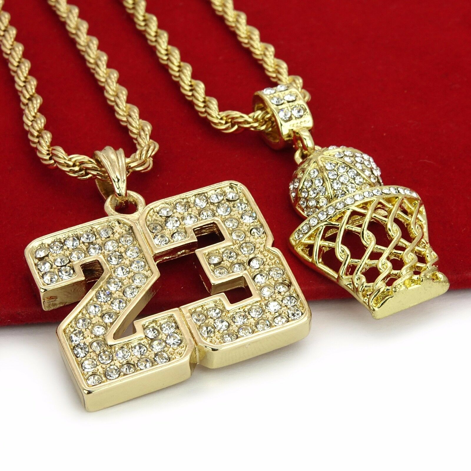 23 BASKETBALL DOUBLE PENDANT WITH GOLD ROPE CHAIN