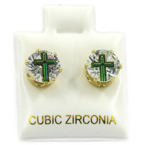 Gold Cz Green Cross Stamp