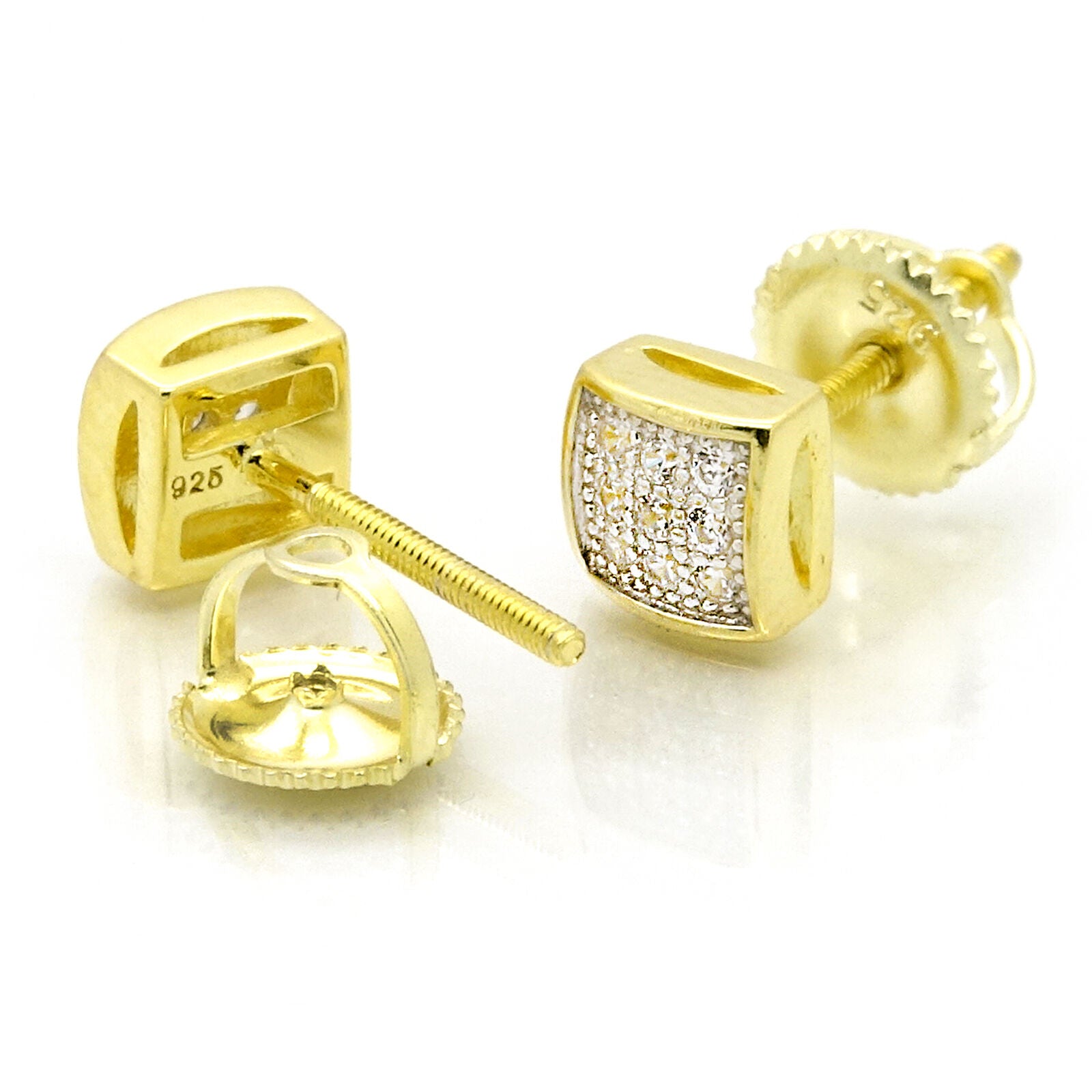 Screw Back Sterling Silver Gold Cz 3 Row
