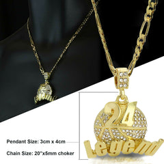 Gold #24 Legend Basketball Pendant with Rope Chain