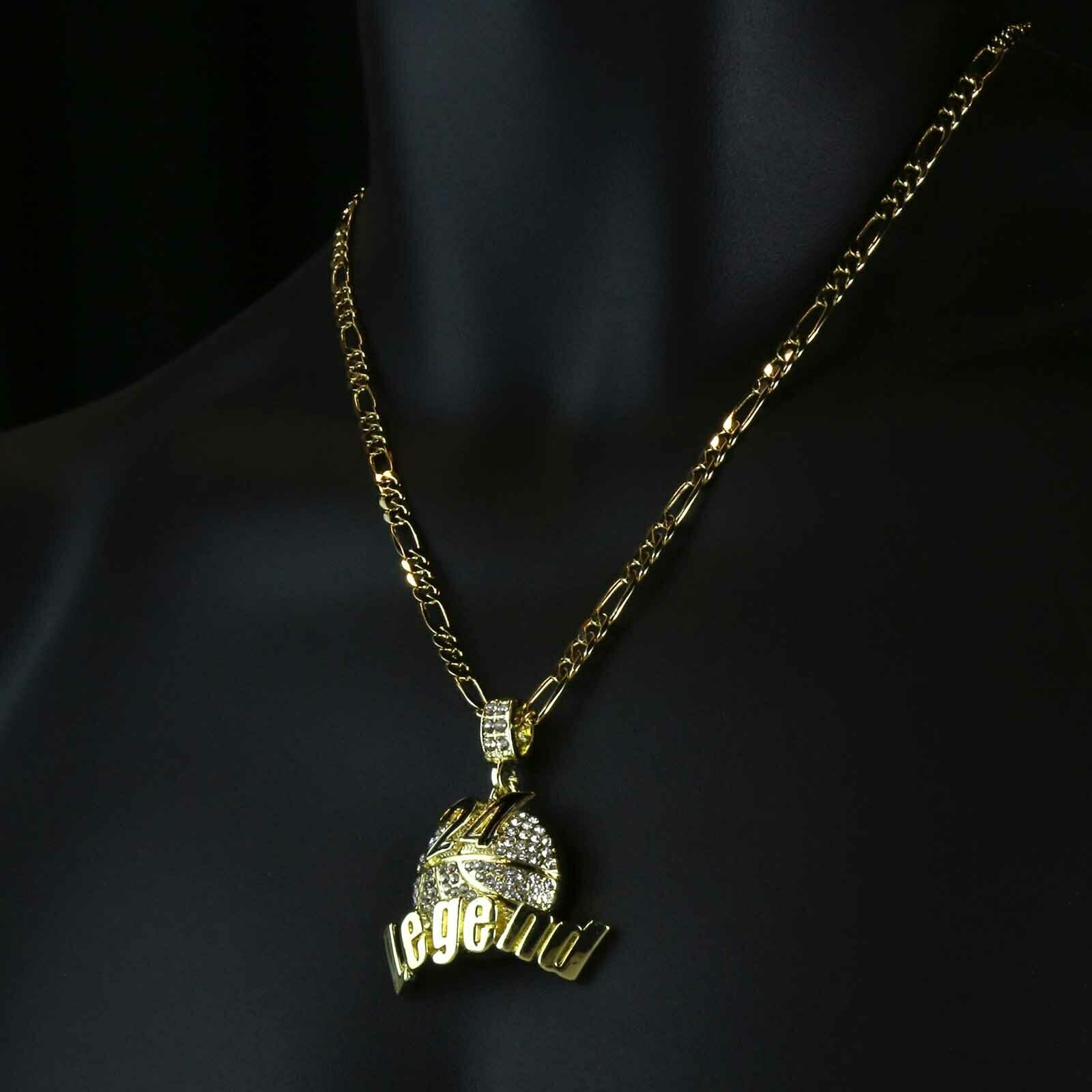 Gold / Black #24 Legend Basketball Pendant with Rope Chain