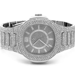 Silver Fully Ice Out Square Watch