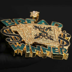 Gold Plated Flat Pimp Ring / 30inch Cuban Chain Huge Bread Winner Pendant Hip Hop