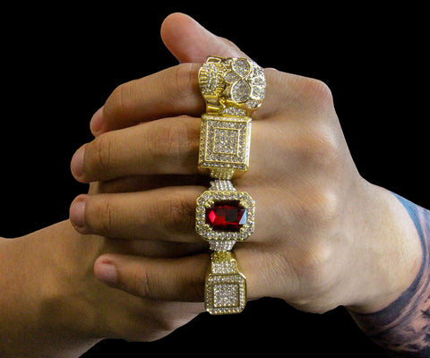 Red Ruby Iced Out 4pcs Ring Set Bundle