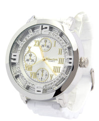 Silver Ice Out TK White Silicone Band Watch