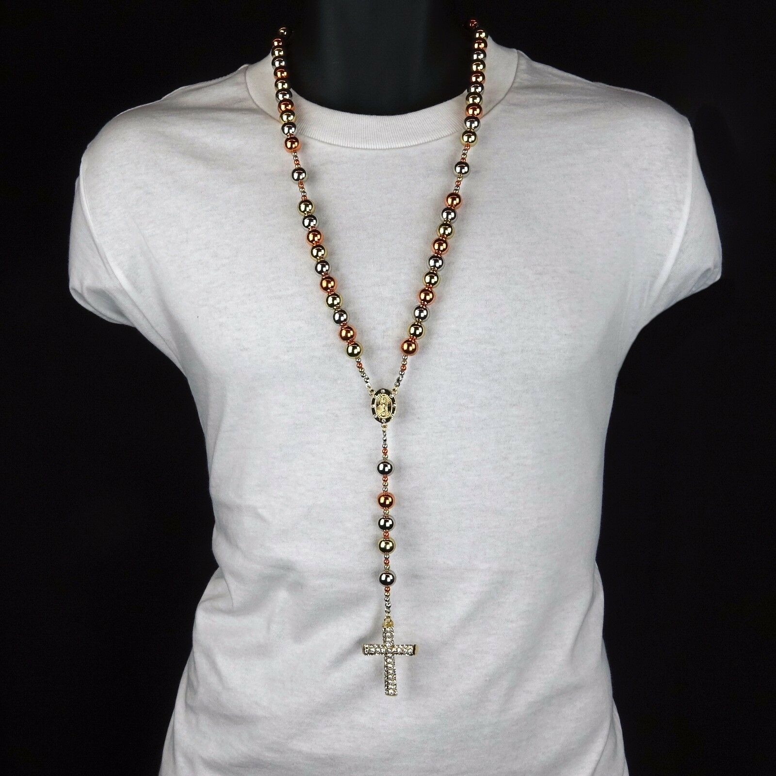 3 TONE ROSE GOLD, SILVER & GOLD 15mm  GUADALUPE ROSARY