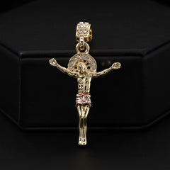 Jesus Crucifix & King Drip Pendant 20, 24" Cubic-Zirconia Gold Plated Figaro Chain