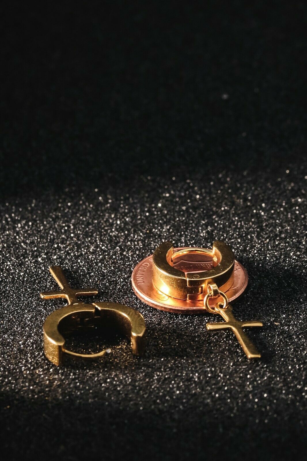 Small Cross Dangle 18k Gold Stainless Steel Plain Earring