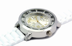 Silver Ice Out TK White Silicone Band Watch