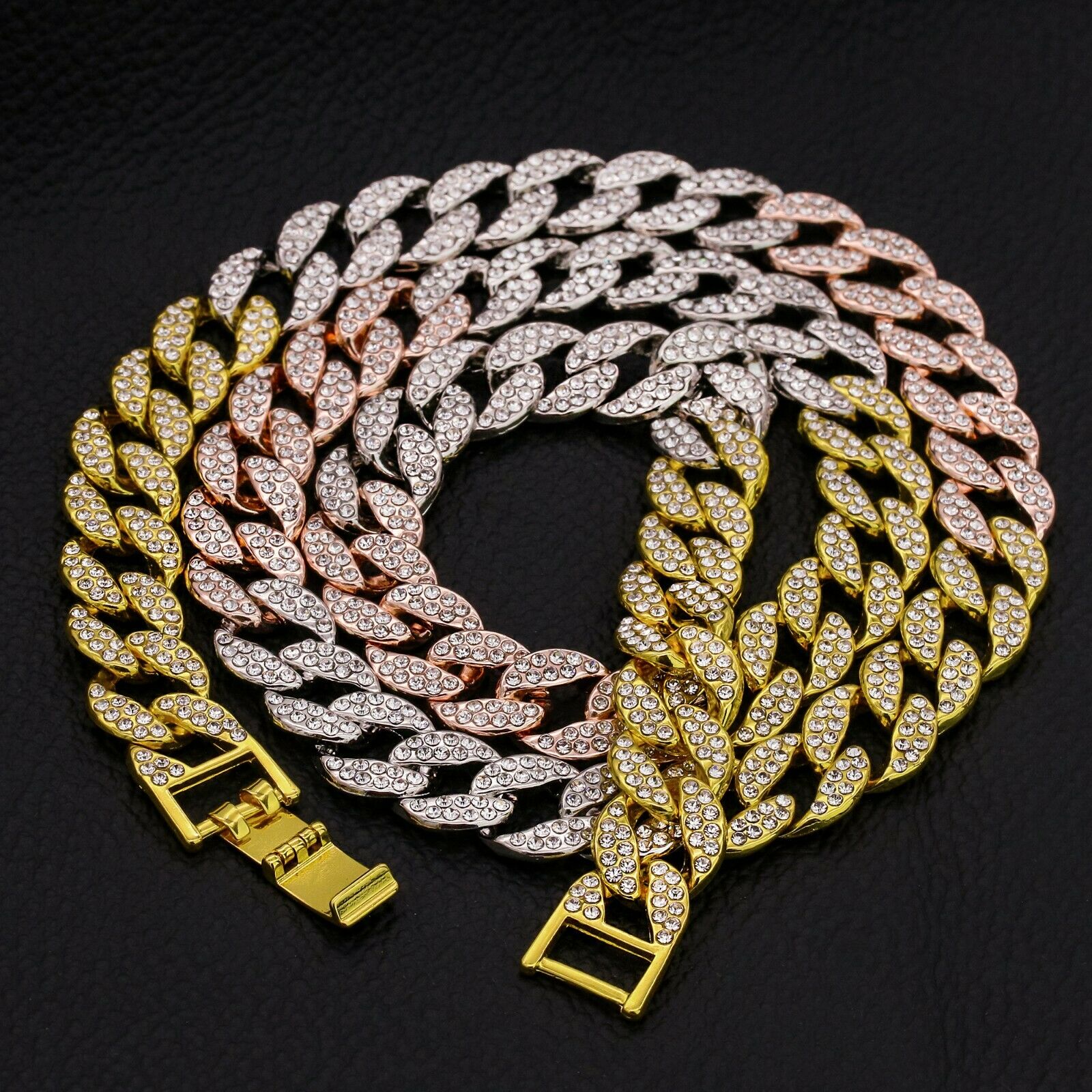 3pc Set Huge ICE AGE Round Gold Plated 18,20" Fully Cz Hip Hop 3 Tone Cuban Choker
