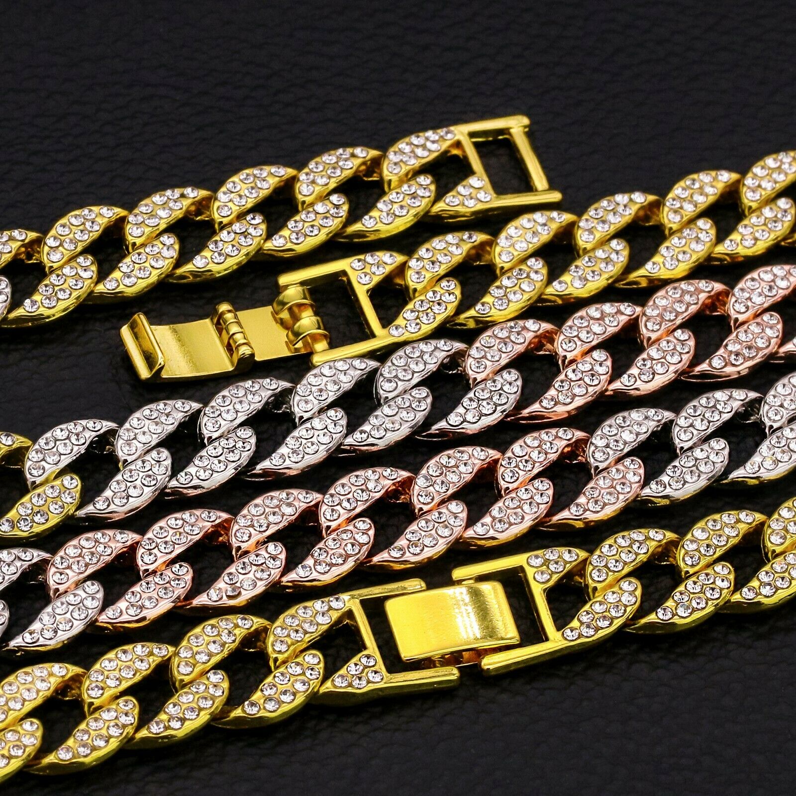 3pc Set Huge ICE AGE Round Gold Plated 18,20" Fully Cz Hip Hop 3 Tone Cuban Choker