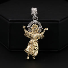 Child Jesus Worship & King Drip Pendant 20, 24" Cubic-Zirconia Gold Plated Figaro Chain