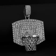 Cubic-Zirconia Basketball Board Pendant Silver Plated Two Tennis 18", 20" Chain