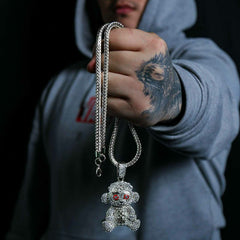 Baby 38 Iced out Pendant Silver Plated Franco Chain 4mm 24"