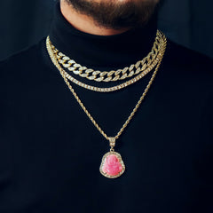 Pink Buddha 4 Pcs Set Cuban, Tennis & Rope Chain Bundle Gold PT