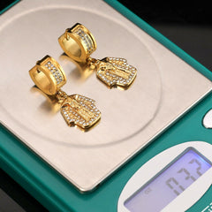 Cubic-Zirconia Gold Stainless Steal 2 Row Tiny Egypt Pharaoh Huggie Hoop Earrings
