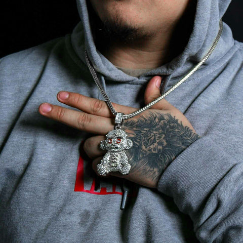 Baby 38 Iced out Pendant Silver Plated Franco Chain 4mm 24"