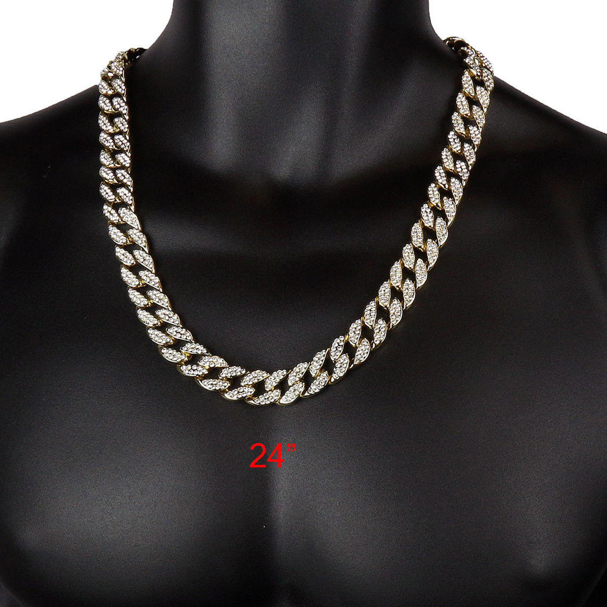 Real Gold Filled Cuban FULLY Cz Chain Necklace 15mm 24" Inches