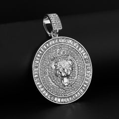 Fully Cubic-Zirconia Round Lion Pendant Silver Plated Two Tennis 18", 20" Chain