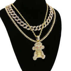4 Pcs Set Cuban, Tennis, Rope Chain & 38 Baby Gold Plated