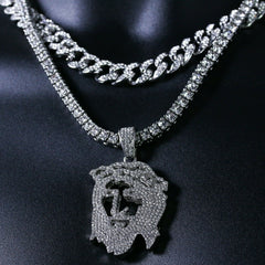 3pc Silver Plated Thick Hollow Jesus w/ Fully Cz Cuban & Tennis Chain 18"/20"