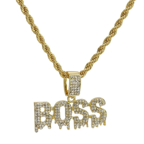 14k Gold Plated Hip-Hop Cz Drip Boss Pendant 20" Choker Rope Chain Necklace