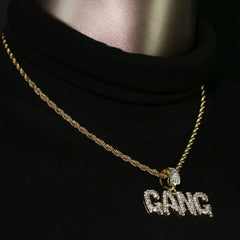 14k Gold Plated Hip-Hop Cz Drip Gang Pendant 20" Choker Rope Chain Necklace